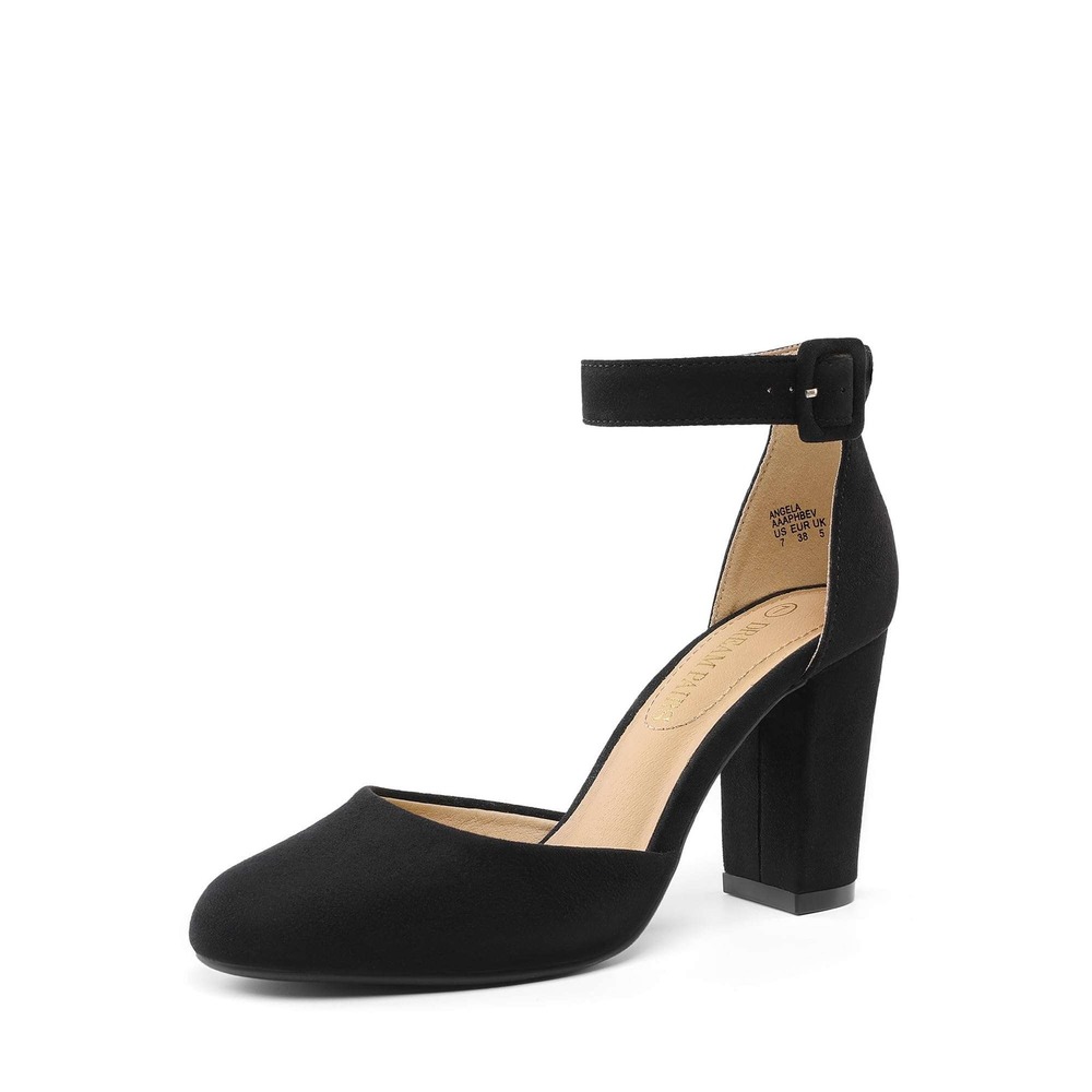 Dream Pairs Black Suede Ankle Strap Block Heels Womens Size 6.5